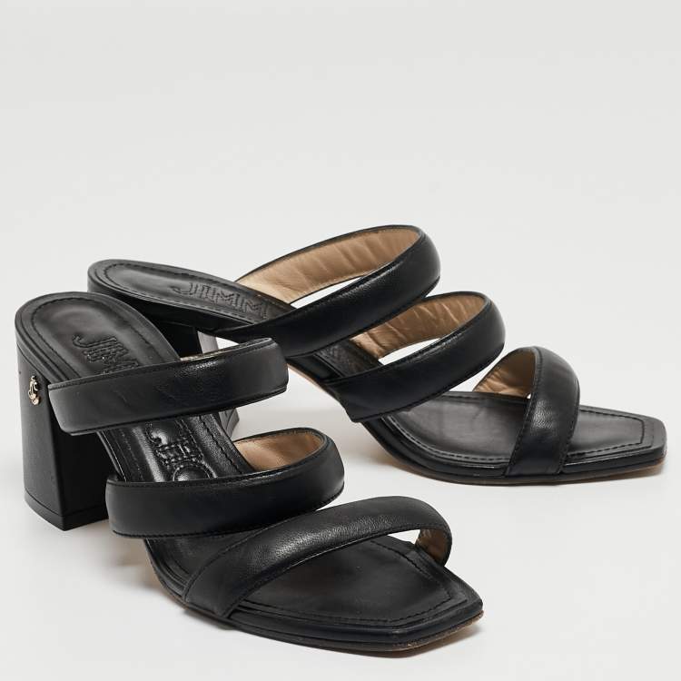 Pre Owned Jimmy Choo Black Leather Auna Slide Sandals Size 38.5