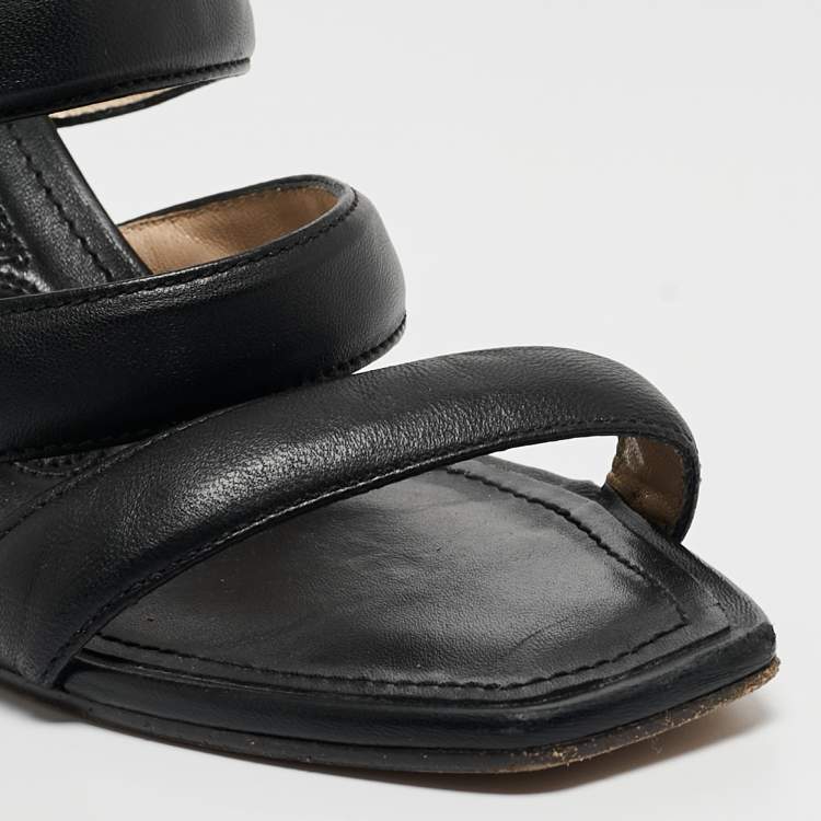 Pre Owned Jimmy Choo Black Leather Auna Slide Sandals Size 38.5