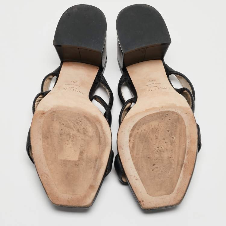 Pre Owned Jimmy Choo Black Leather Auna Slide Sandals Size 38.5