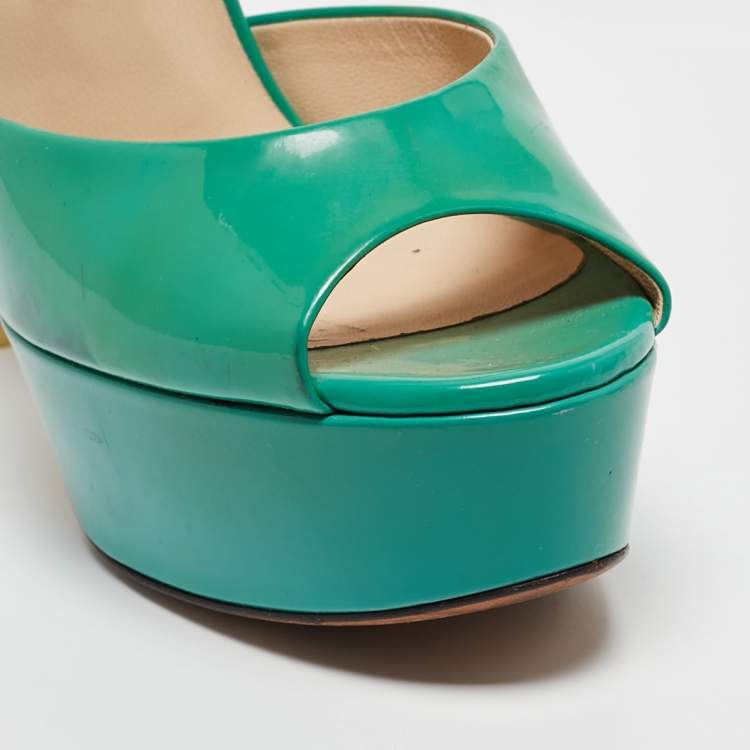 Pre Owned Jimmy Choo Green/Silver Leather Lolita Platform Sandals Size 38.5