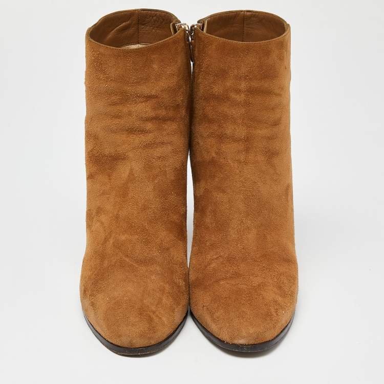 Pre Owned Jimmy Choo Tan Suede Ankle Length Booties Size 40.5