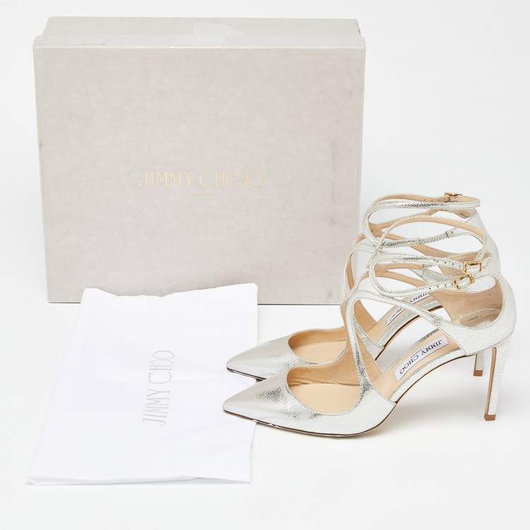 Pre Owned Jimmy Choo Gold Leather Lancer 85 Pointed Toe Pumps Size 40