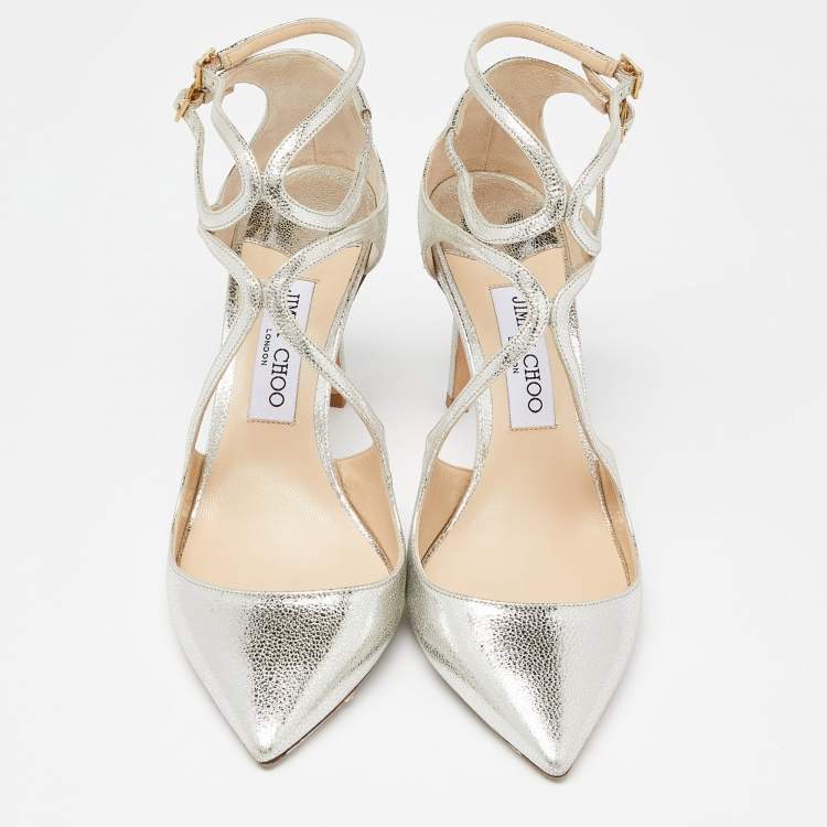 Pre Owned Jimmy Choo Gold Leather Lancer 85 Pointed Toe Pumps Size 40