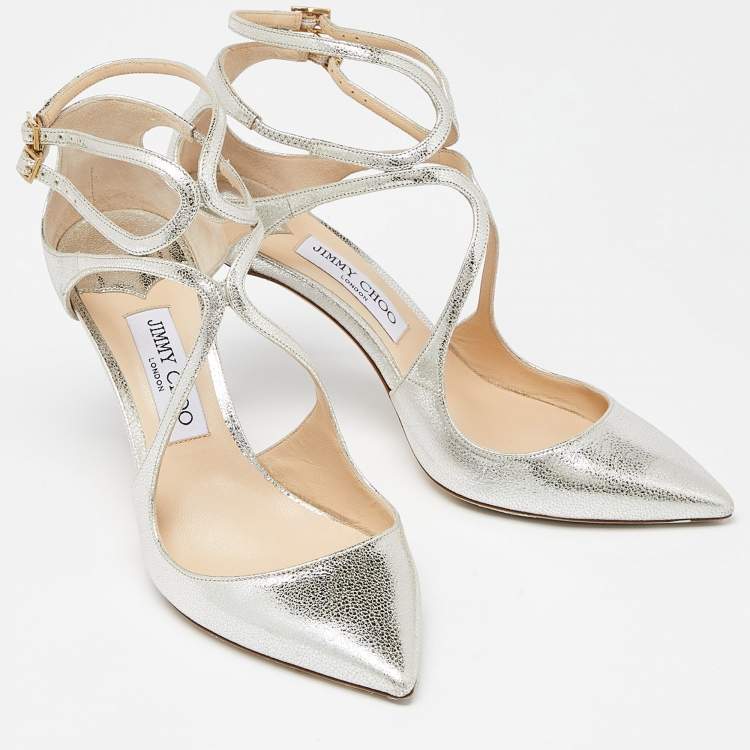 Pre Owned Jimmy Choo Gold Leather Lancer 85 Pointed Toe Pumps Size 40