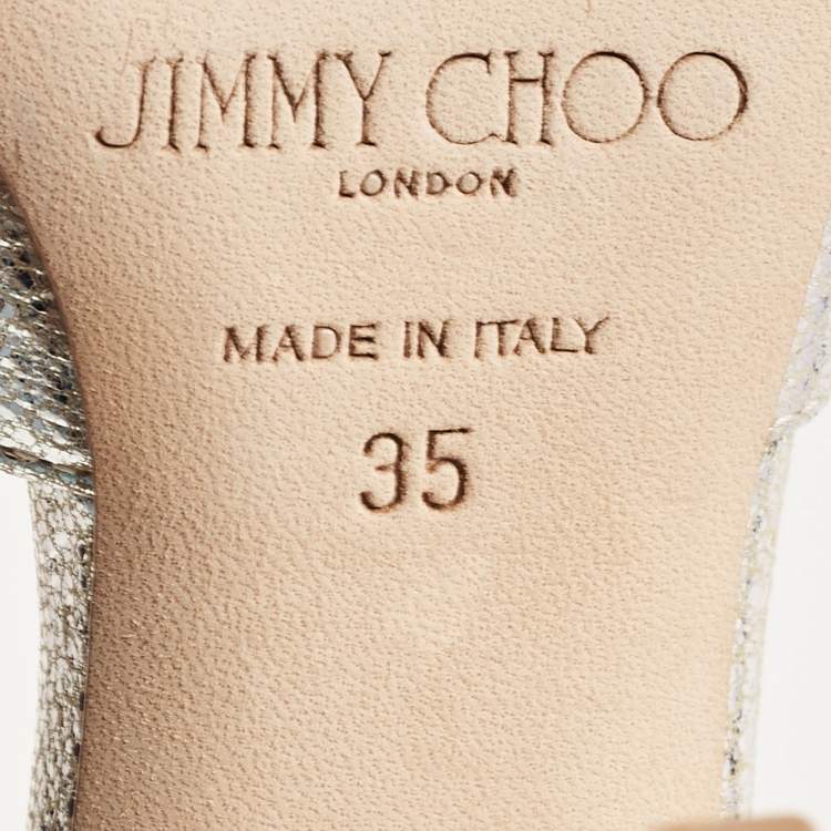 Pre Owned Jimmy Choo Silver Crackled Patent Leather Lane Sandals Size 35
