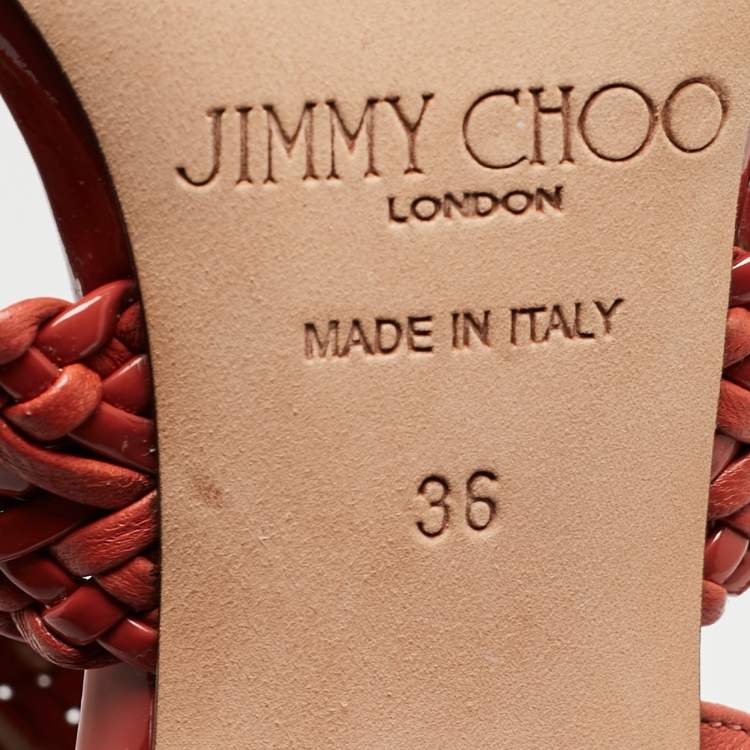 Pre Owned Jimmy Choo Orange Braided Leather and Suede Lima Gladiator Sandals Size 36