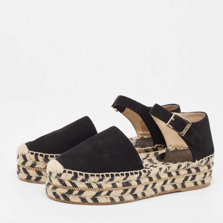 Pre Owned Jimmy Choo Black Suede Mary Jane Espadrilles Size 38
