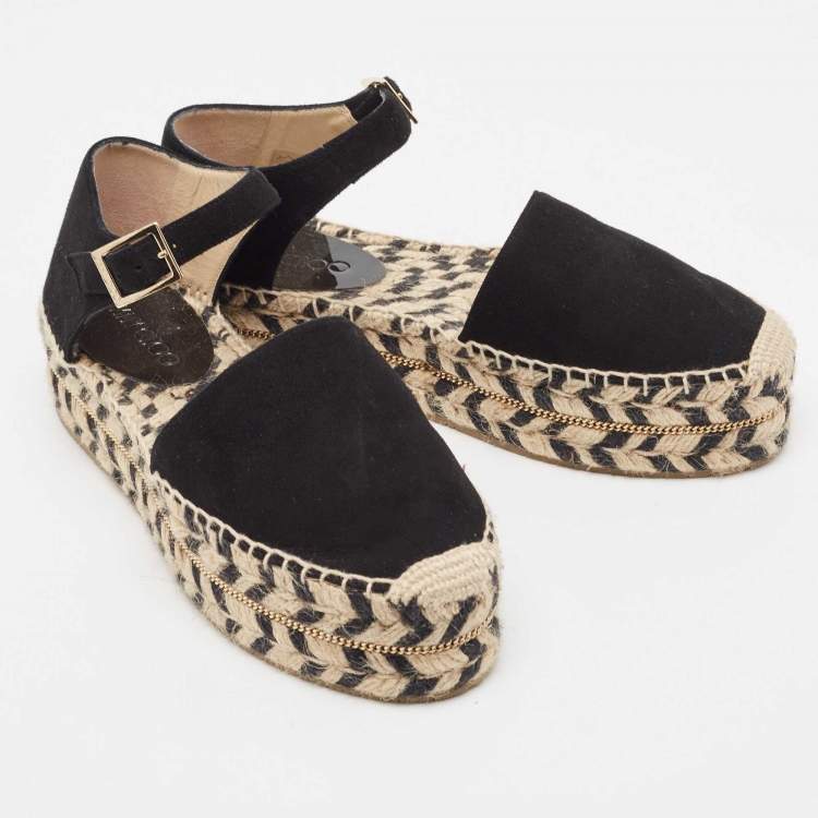 Pre Owned Jimmy Choo Black Suede Mary Jane Espadrilles Size 38