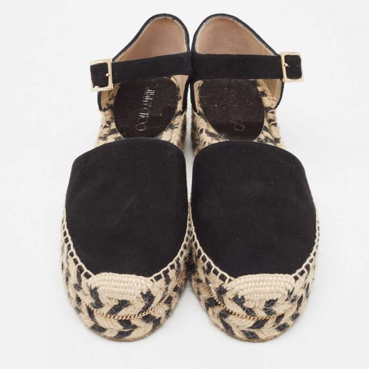 Pre Owned Jimmy Choo Black Suede Mary Jane Espadrilles Size 38