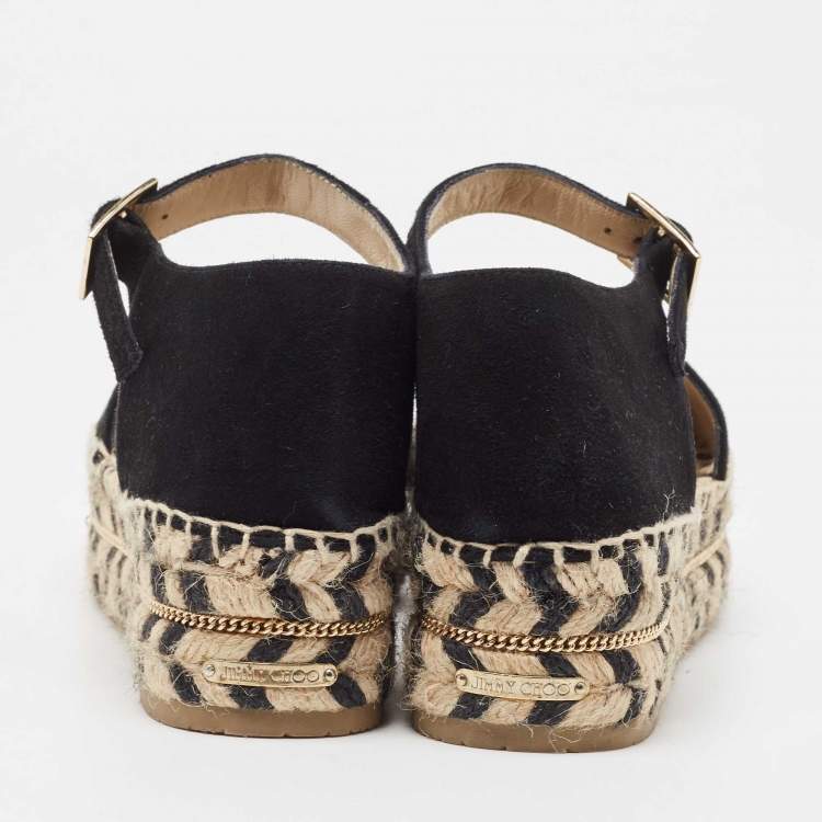 Pre Owned Jimmy Choo Black Suede Mary Jane Espadrilles Size 38