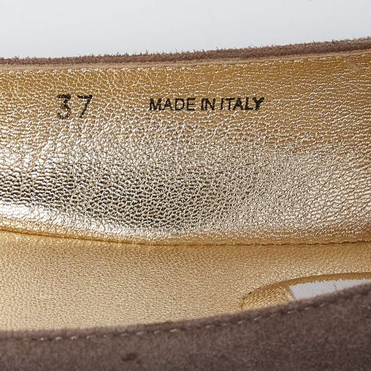 Pre Owned Jimmy Choo Brown Suede and Patent Crystal Embellished Ballet Flats Size 37