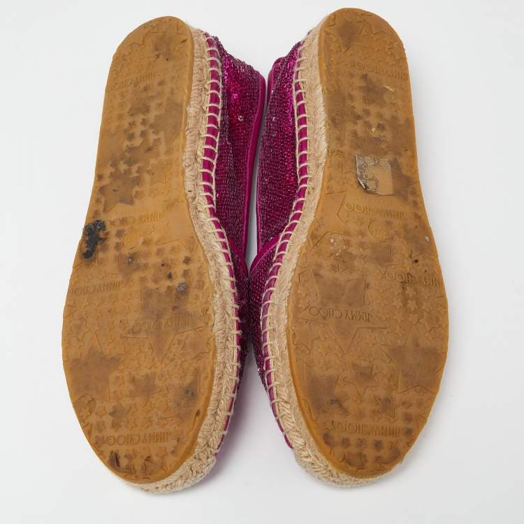 Pre Owned Jimmy Choo Pink Sequins Espadrille Flats Size 37.5