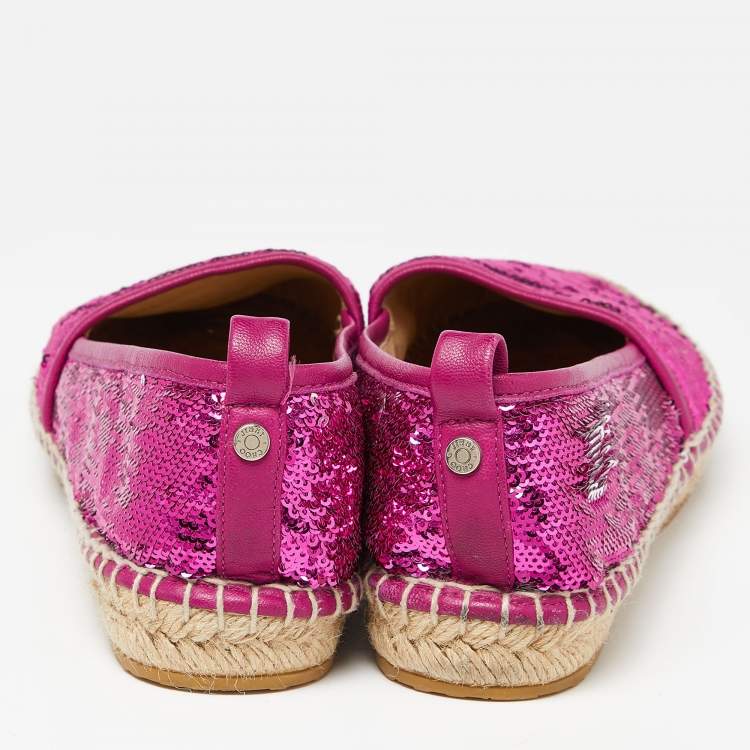 Pre Owned Jimmy Choo Pink Sequins Espadrille Flats Size 37.5