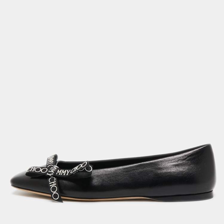Pre Owned Jimmy Choo Black Leather Veda Ballet Flats Size 40