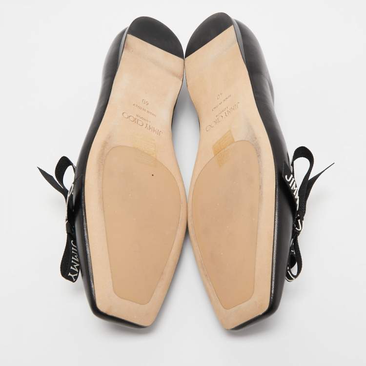 Pre Owned Jimmy Choo Black Leather Veda Ballet Flats Size 40