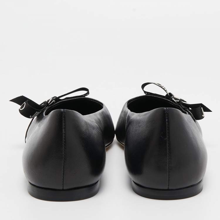 Pre Owned Jimmy Choo Black Leather Veda Ballet Flats Size 40