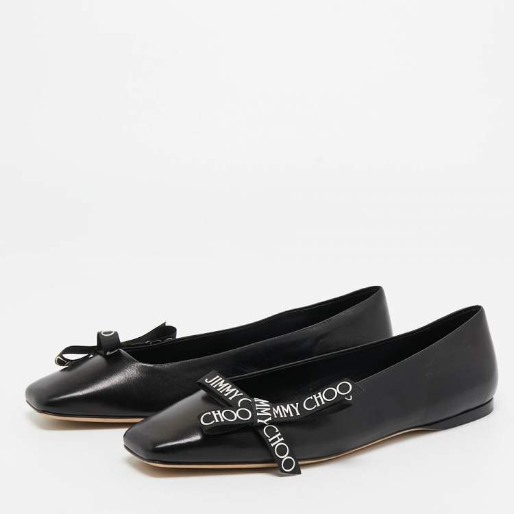 Pre Owned Jimmy Choo Black Leather Veda Ballet Flats Size 40