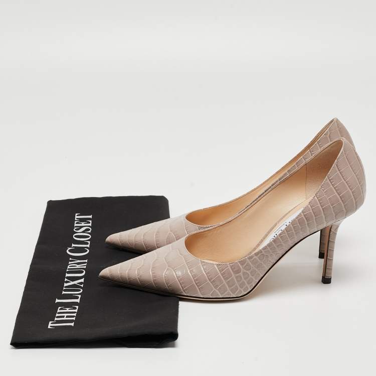 مملوكة مسبقًا Jimmy Choo Grey Croc Embossed Leather Romy Pumps Size 36