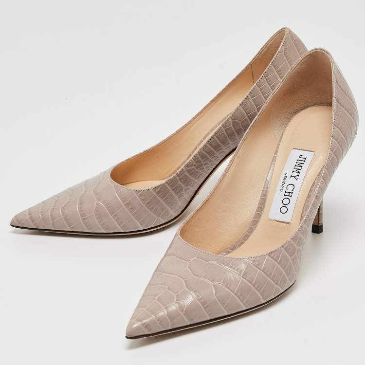 مملوكة مسبقًا Jimmy Choo Grey Croc Embossed Leather Romy Pumps Size 36