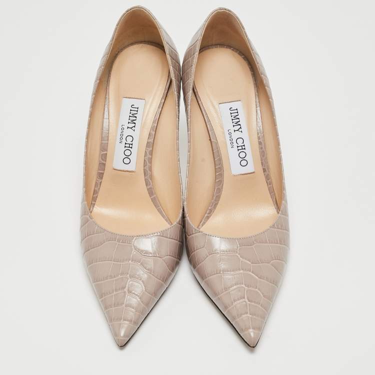 مملوكة مسبقًا Jimmy Choo Grey Croc Embossed Leather Romy Pumps Size 36