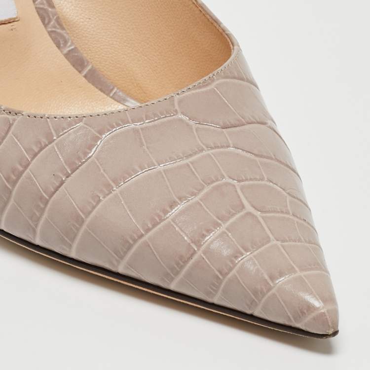 مملوكة مسبقًا Jimmy Choo Grey Croc Embossed Leather Romy Pumps Size 36