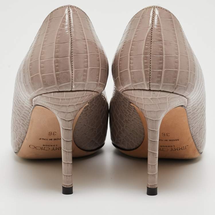 مملوكة مسبقًا Jimmy Choo Grey Croc Embossed Leather Romy Pumps Size 36
