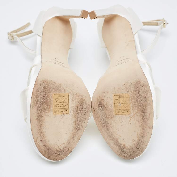 Pre Owned Jimmy Choo Ivory Satin Rosie Ankle Strap Sandals Size 37