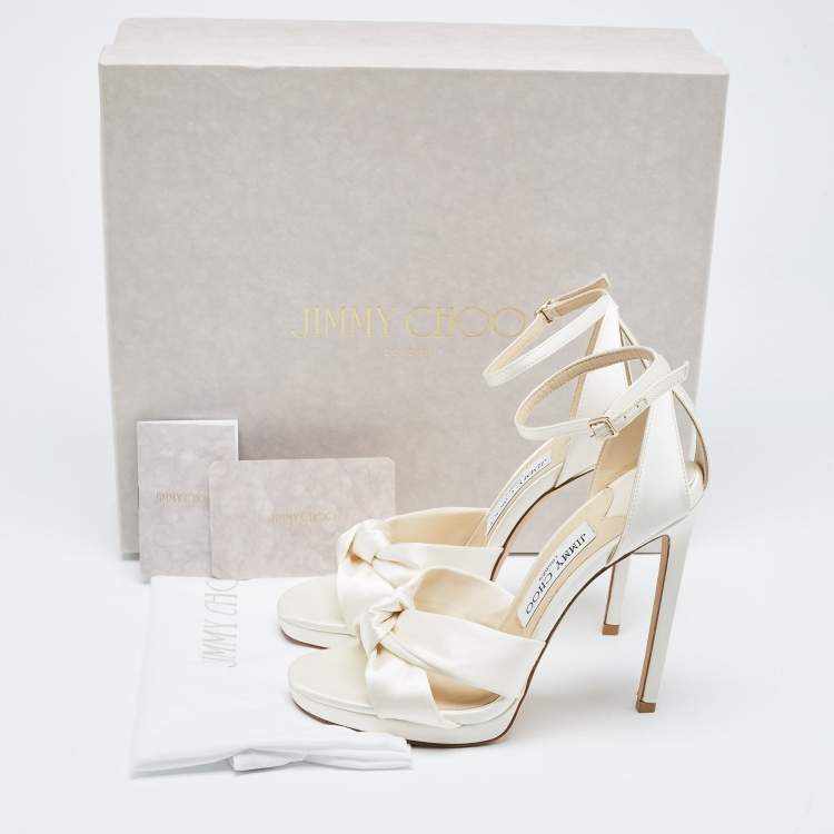 Pre Owned Jimmy Choo Ivory Satin Rosie Ankle Strap Sandals Size 37