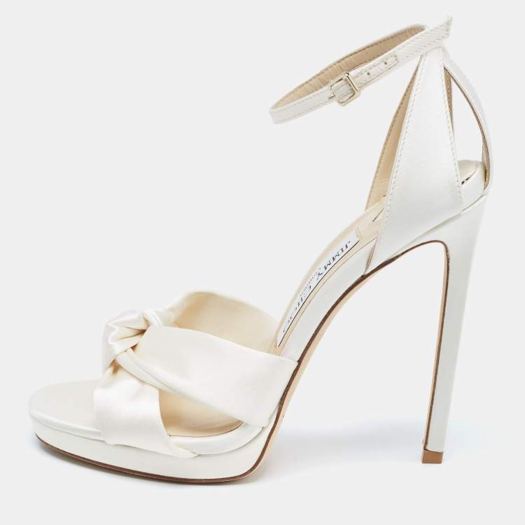 Pre Owned Jimmy Choo Ivory Satin Rosie Ankle Strap Sandals Size 37