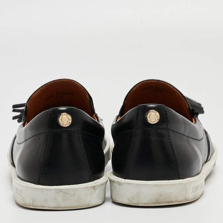 Pre Owned Jimmy Choo Black Leather  Fringes Tassels Loafers Size 37