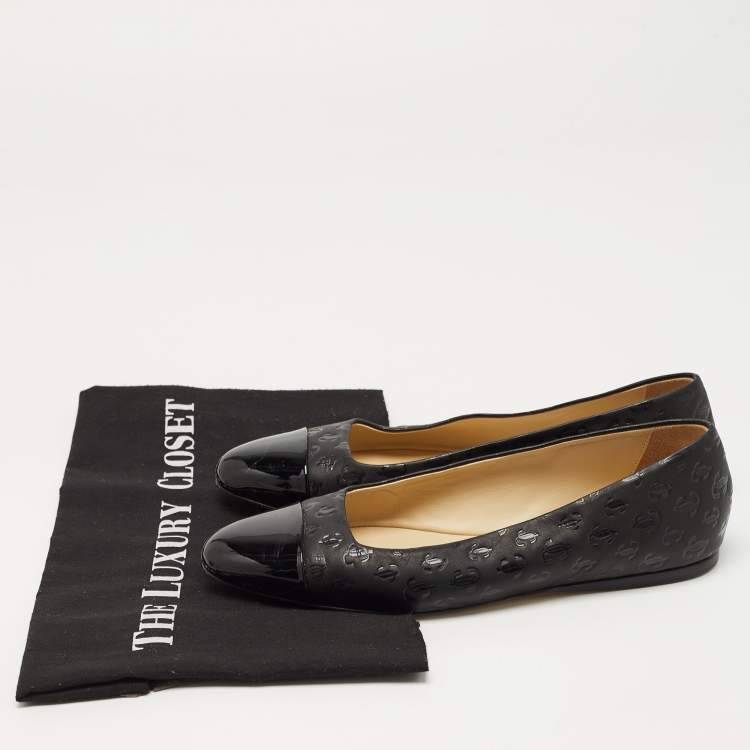 Pre Owned Jimmy Choo Black Patent and Leather Ballet Flats Size 36