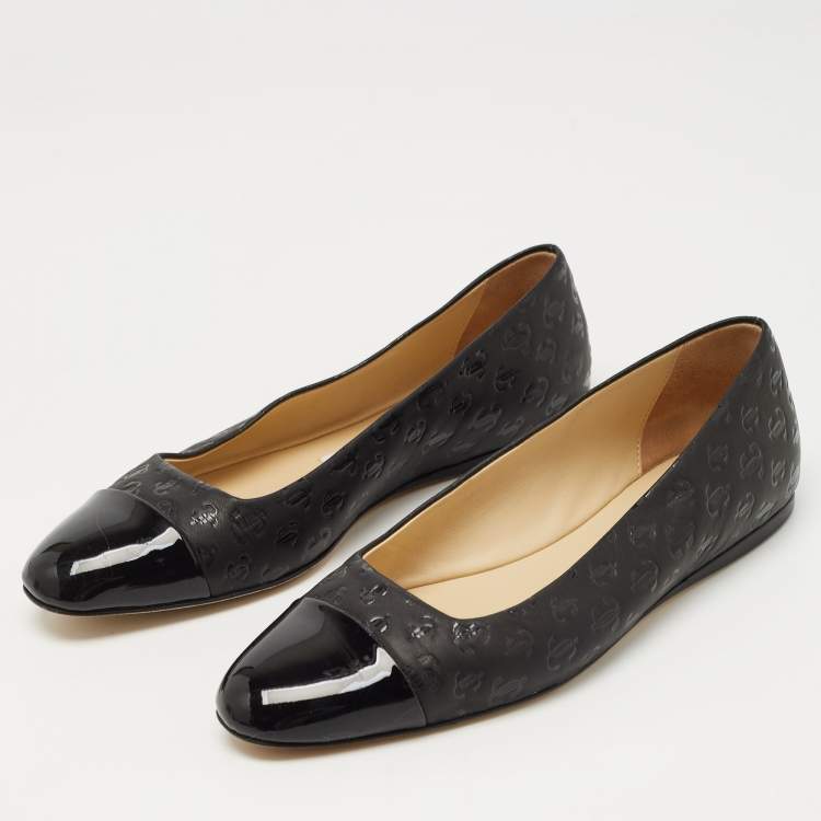 Pre Owned Jimmy Choo Black Patent and Leather Ballet Flats Size 36