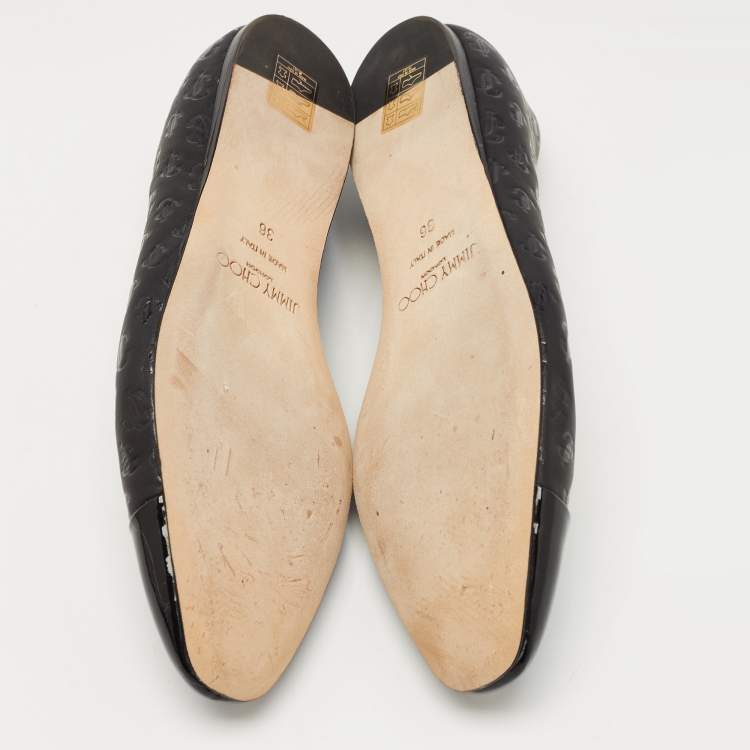 Pre Owned Jimmy Choo Black Patent and Leather Ballet Flats Size 36