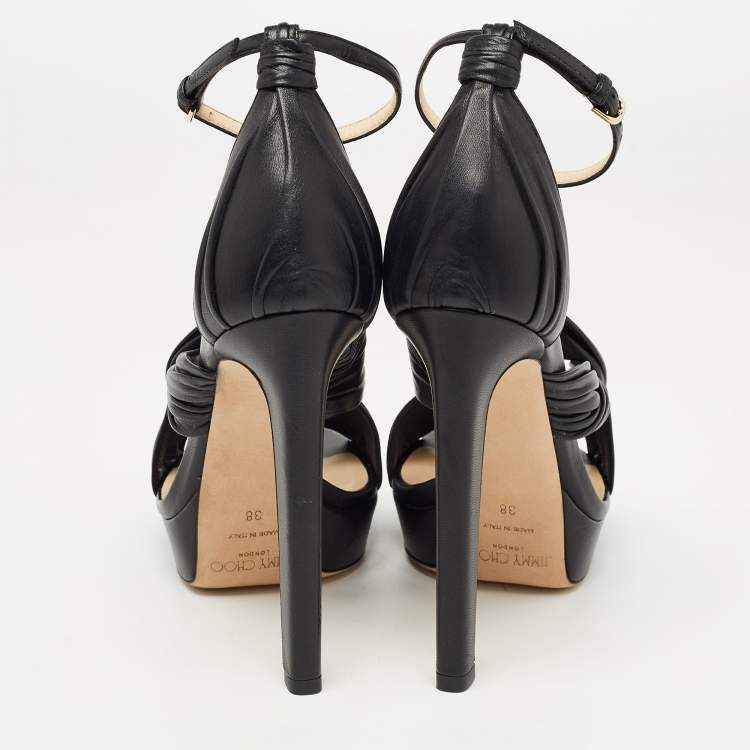 Pre Owned Jimmy Choo Black Leather Abril Platform Sandals Size 38