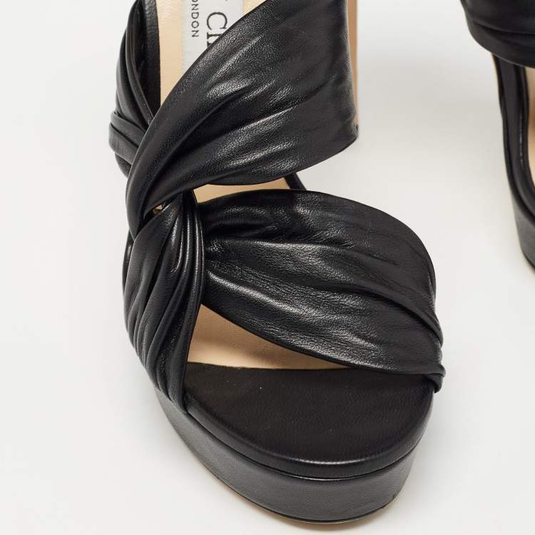 Pre Owned Jimmy Choo Black Leather Abril Platform Sandals Size 38