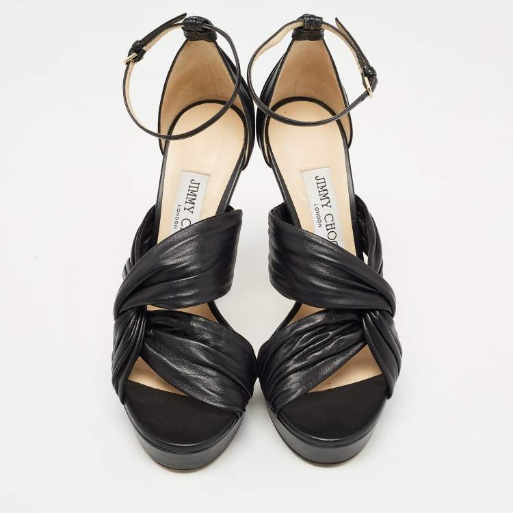 Pre Owned Jimmy Choo Black Leather Abril Platform Sandals Size 38