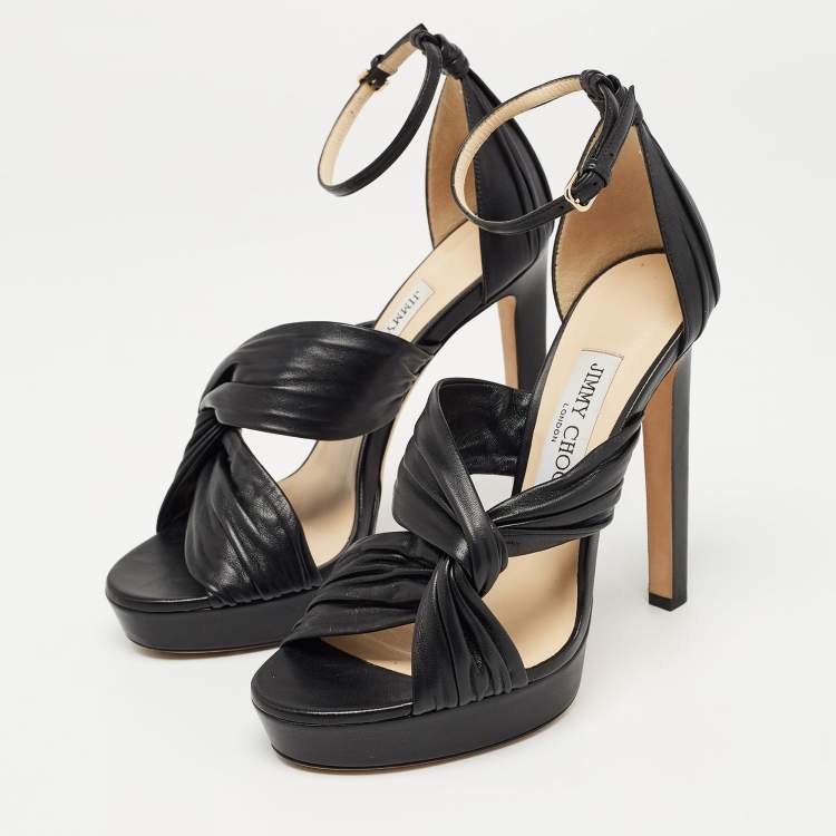 Pre Owned Jimmy Choo Black Leather Abril Platform Sandals Size 38