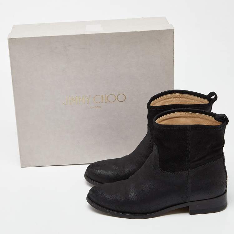 Pre Owned Jimmy Choo Black Rugged Suede Harley Ankle Boots Size 37