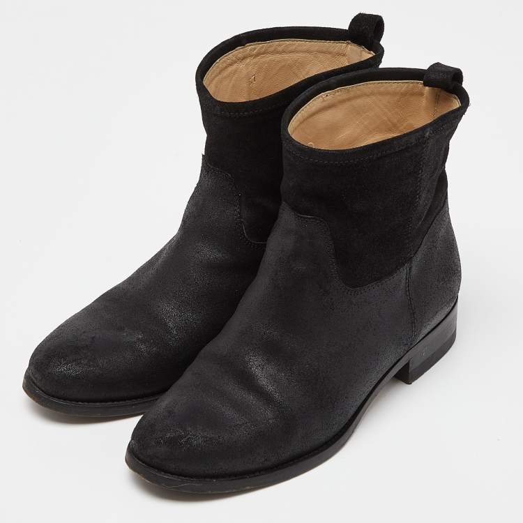 Pre Owned Jimmy Choo Black Rugged Suede Harley Ankle Boots Size 37