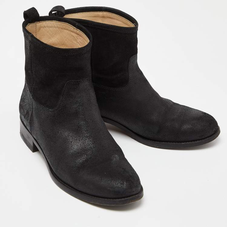 Pre Owned Jimmy Choo Black Rugged Suede Harley Ankle Boots Size 37