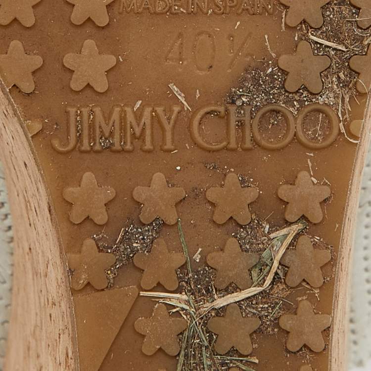 Pre Owned Jimmy Choo Grey Faux Leather Prova Slingback Cork Wedge Sandals Size 40.5