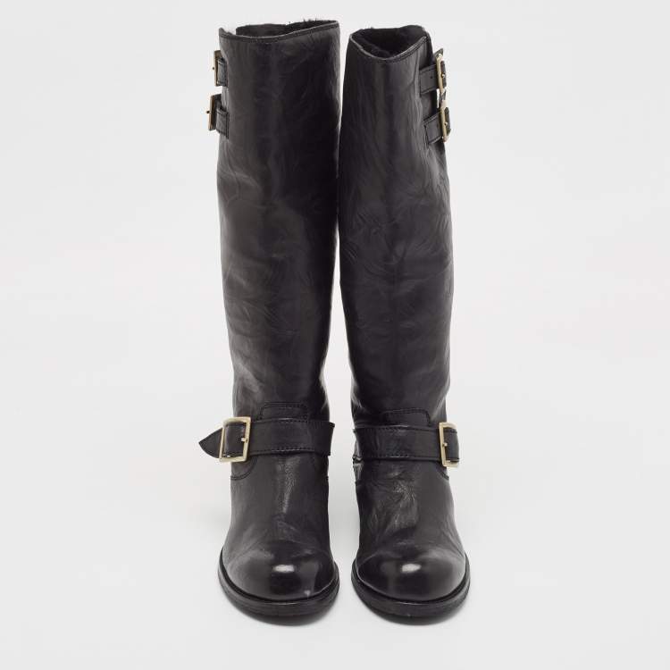 Pre Owned Jimmy Choo Black Leather Knee Length Boots Size 35.5