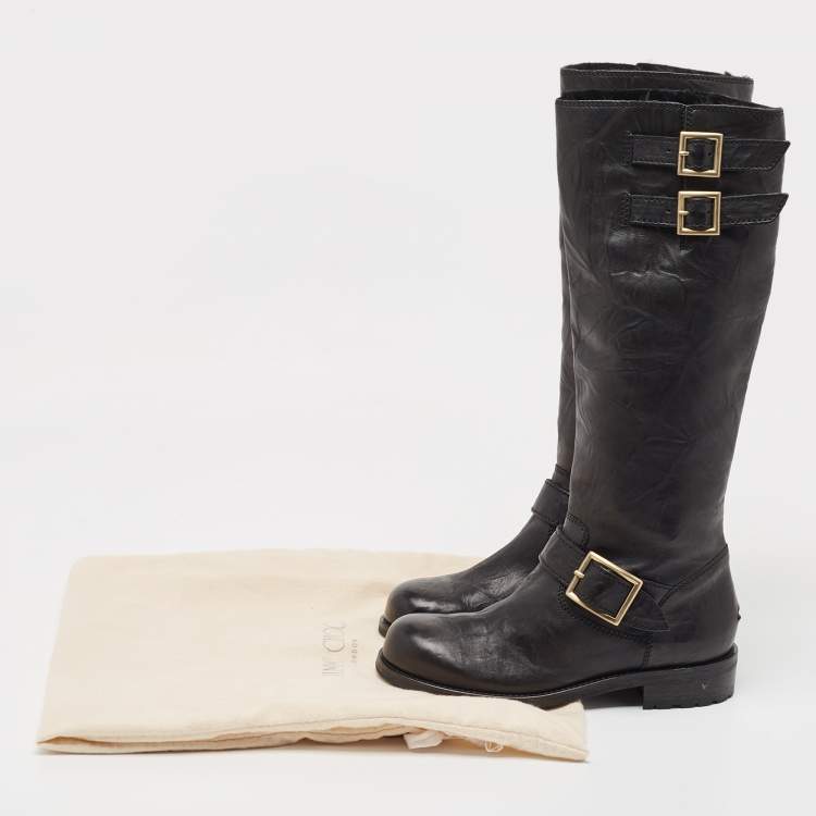 Pre Owned Jimmy Choo Black Leather Knee Length Boots Size 35.5