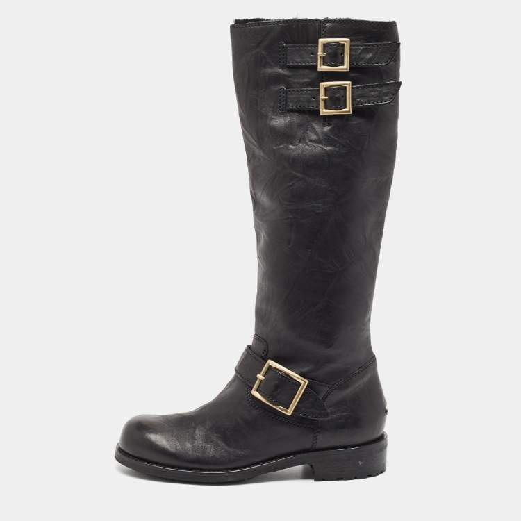 Pre Owned Jimmy Choo Black Leather Knee Length Boots Size 35.5
