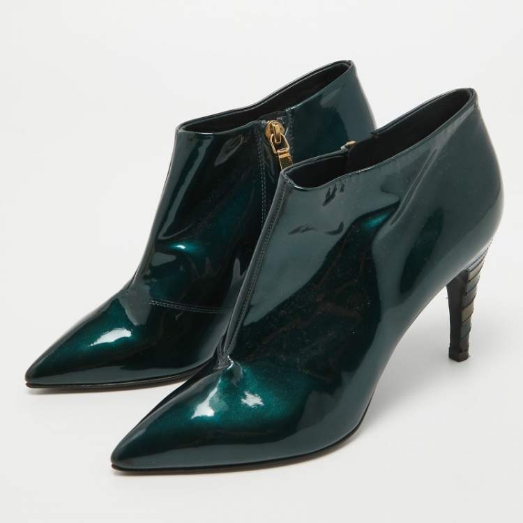Pre Owned Jimmy Choo Green Patent Leather Ankle Boots Size 35.5