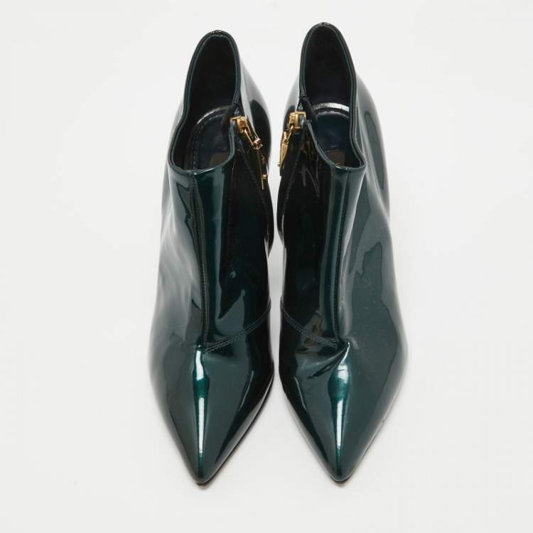 Pre Owned Jimmy Choo Green Patent Leather Ankle Boots Size 35.5