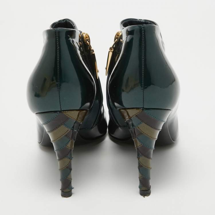 Pre Owned Jimmy Choo Green Patent Leather Ankle Boots Size 35.5