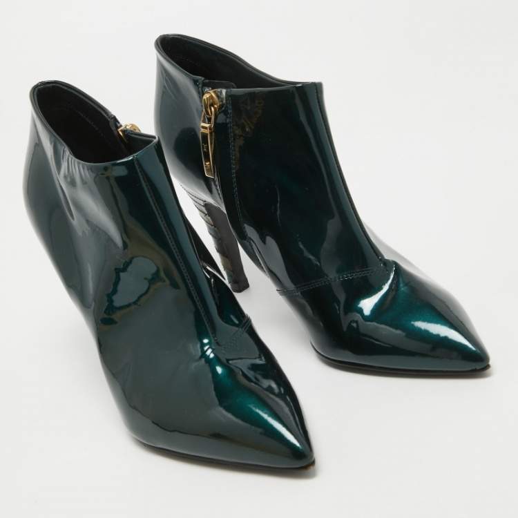 Pre Owned Jimmy Choo Green Patent Leather Ankle Boots Size 35.5