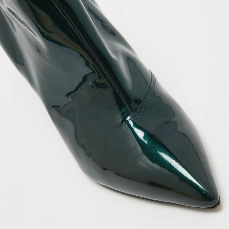 Pre Owned Jimmy Choo Green Patent Leather Ankle Boots Size 35.5