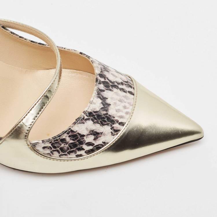 Pre Owned Jimmy Choo Gold/Black Snakeskin Embossed and Leather Mantic Pumps Size 40